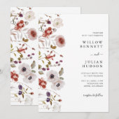 Floral Wedding door Blush Burgundy Waterverf Kaart (Voorkant / Achterkant)