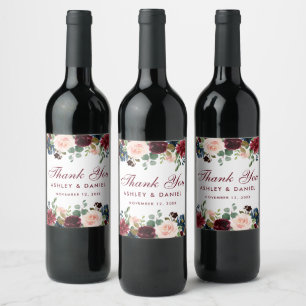 Floral Wedding door Bourgogne Blue Waterverf Wijn Etiket