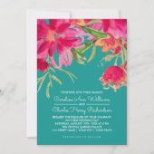 Floral Wedding door Turquoise Fuchsia Waterverf Kaart (Voorkant)