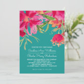 Floral Wedding door Turquoise Fuchsia Waterverf Kaart (Staand voorkant)