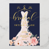 Floral Wedding Dress Navy Bridal Shower Folie Uitnodiging (Voorkant)