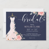 Floral Wedding Dress Navy Bridal Shower Kaart (Voorkant)