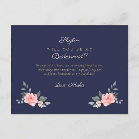 Floral Wedding Dress zal je een Bridesmaid zijn Uitnodiging Briefkaart (Achterkant)