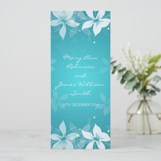 Floral Wedding Exotic Blooms Blue Kaart (Staand voorkant)