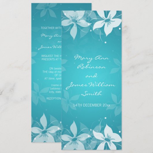 Floral Wedding Exotic Blooms Blue Kaart (Voorkant / Achterkant)