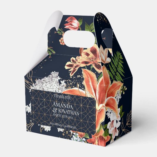 Floral Wedding Favor Box Black en Terracotta Bedankdoosjes (Voorkant Zijde)