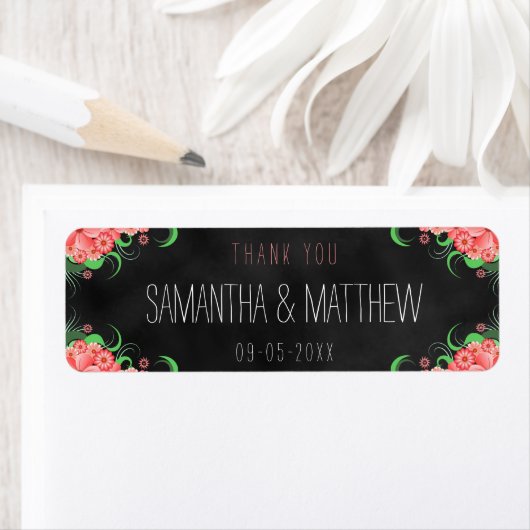 Floral Wedding Favor Labels in het zwarte Roze Cha (Insitu)