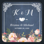 Floral Wedding Favor Navy Blue Chalkboard Vierkante Sticker<br><div class="desc">Lijst Chalkboard Floral Wedding Favor Sticker (1) Voor verdere aanpassing,  te klikken gelieve de "pas verder"verbinding aan en ons ontwerphulpmiddel te gebruiken om deze sjabloon te wijzigen. (2) Neem contact met me op als je hulp of overeenkomende objecten nodig hebt.</div>