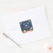 Floral Wedding Favor Navy Blue Chalkboard Vierkante Sticker (Envelop)