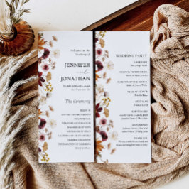 Floral Wedding Flat Programme van de Herfst Burgun Programmakaart