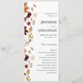 Floral Wedding Flat Programme van de Herfst Burgun Programmakaart (Voorkant)
