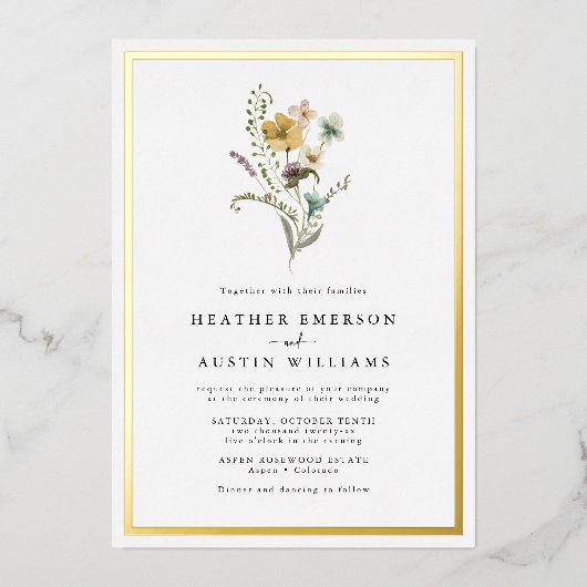 Floral Wedding Folie Uitnodiging (Voorkant)