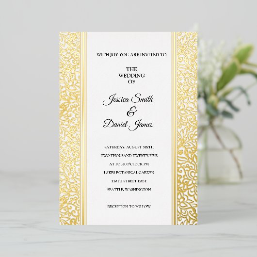 Floral Wedding Folie Uitnodiging (Staand Voorkant)