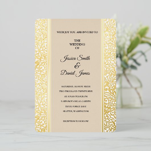 Floral Wedding Folie Uitnodiging (Staand Voorkant)