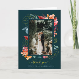 Floral Wedding Foto Deep Blauwgroen Rust Waterverf Bedankkaart