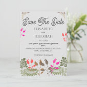 Floral Wedding Foto Save the Date Announding Kaart (Staand voorkant)