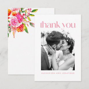 Floral Wedding Foto van de roze en Oranje Waterver Bedankkaart