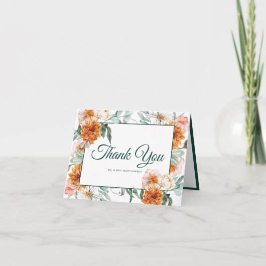 Floral Wedding Foto van Elegant Script Waterverf Bedankkaart (Voorkant)