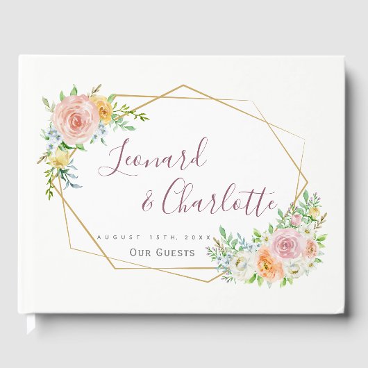 Floral Wedding Gasten Boek Keepsake Gold lijst (Voorkant)