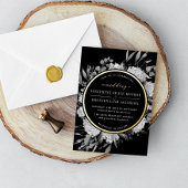 Floral Wedding Gold Black and White Waterverf Folie Uitnodiging