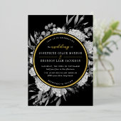 Floral Wedding Gold Black and White Waterverf Folie Uitnodiging (Staand Voorkant)