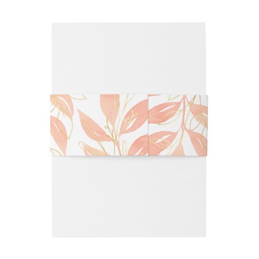 Floral Wedding Gold Peach Waterverf Uitnodigingen Wikkel (Achterkant Voorbeeld)