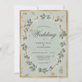 Floral Wedding Gold Sage Green Waterverf Kaart (Voorkant)