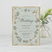 Floral Wedding Gold Sage Green Waterverf Kaart (Staand voorkant)