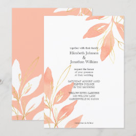 Floral Wedding Golden Peach Waterverf Kaart