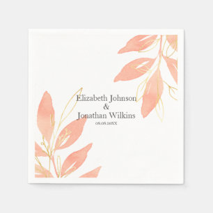 Floral Wedding Golden Peach Waterverf Servet