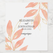 Floral Wedding Golden Peach Waterverf Wijn Etiket (Enkel label)