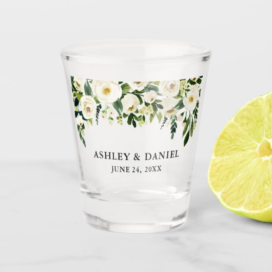 Floral Wedding Green White Waterverf Shot Glas (Voorkant)