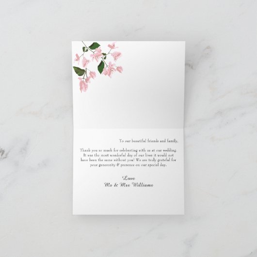 Floral Wedding Hartelijk dank Kaart met Bougainvil (Binnen)
