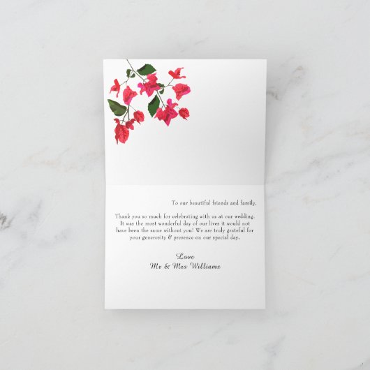 Floral Wedding Hartelijk dank Kaart met Bougainvil (Binnen)