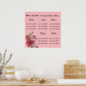 Floral Wedding "Hollyhock"-zitkaart. Poster (Keuken)