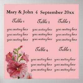 Floral Wedding "Hollyhock"-zitkaart. Poster