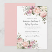 Floral Wedding Invitat Blush Pink Green Waterverf Kaart (Voorkant / Achterkant)