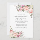 Floral Wedding Invitat Blush Pink Green Waterverf Kaart (Voorkant)