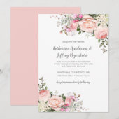Floral Wedding Invitat Blush Pink Green Waterverf Kaart (Voorkant / Achterkant)