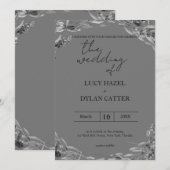 Floral Wedding Invitati voor zwarte en witte Water Kaart (Voorkant / Achterkant)