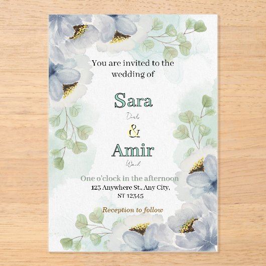 Floral wedding Invitation  Acryl Uitnodigingen (Voorkant)