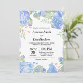 Floral Wedding Invitation Blue Waterverf Floral Kaart (Staand voorkant)