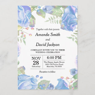 Floral Wedding Invitation Blue Waterverf Floral Kaart
