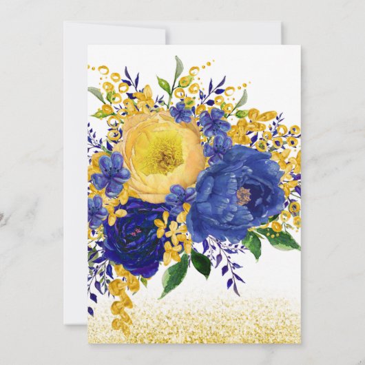 Floral Wedding Invitation Blue Yellow Waterverf (Achterkant)