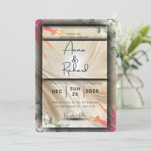 Floral Wedding Invitation Card Kaart (Staand voorkant)