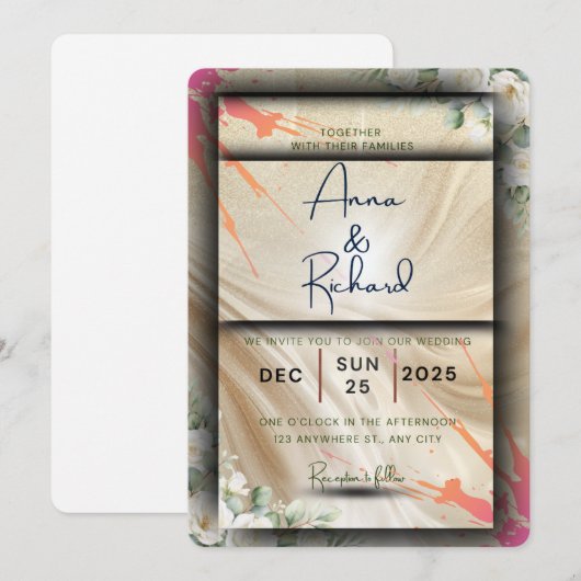Floral Wedding Invitation Card Kaart (Voorkant / Achterkant)