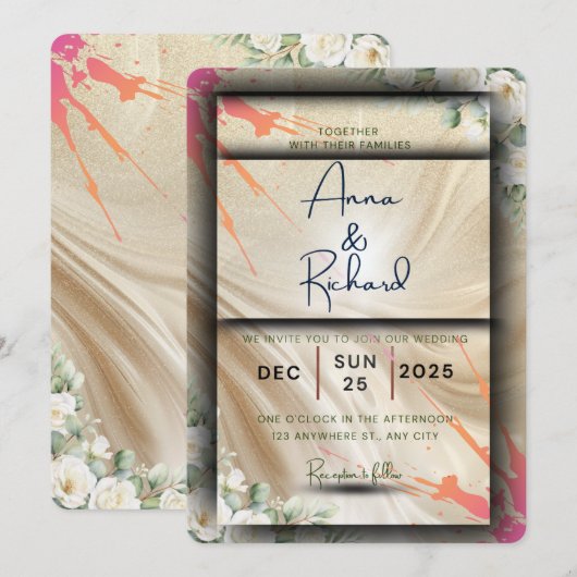 Floral Wedding Invitation Card Kaart (Voorkant / Achterkant)