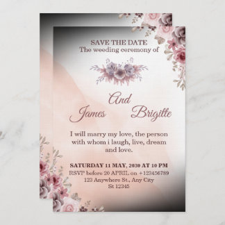 Floral Wedding Invitation CARD modern design Kaart
