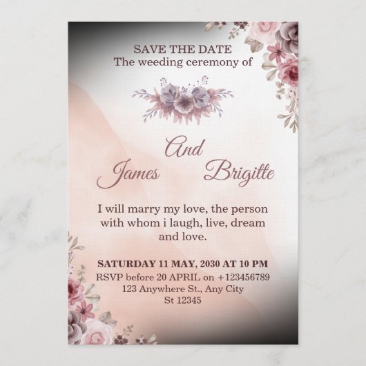 Floral Wedding Invitation CARD modern design Kaart (Voorkant)