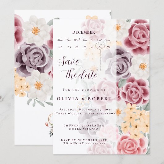 Floral wedding invitation combines romantic elegan kaart (Voorkant / Achterkant)
